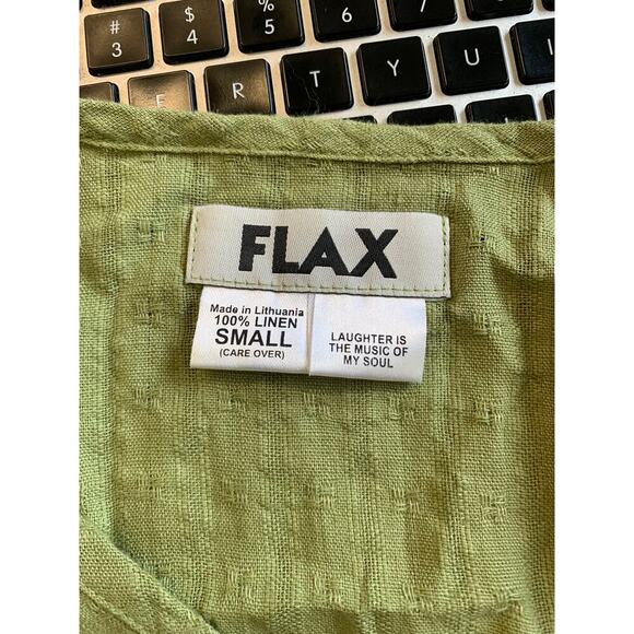 Flax Women's V-Neck Geometric Linen Mini Dress Short Sleeve Green Size Small - Picture 3 of 4